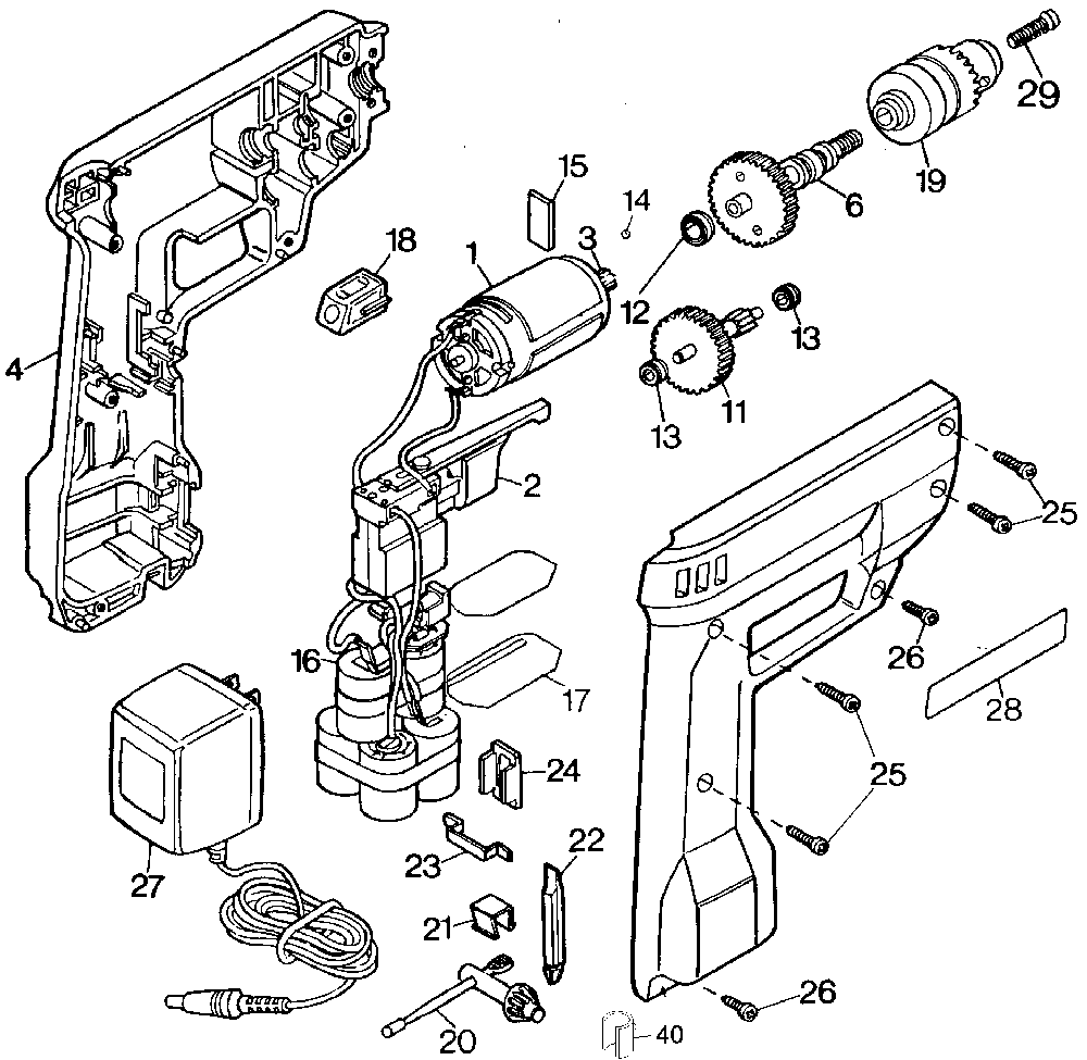 Exploded Diagram A Diagram and Parts List for 9016-48 Type 3 Black and Decker Cordless Drill